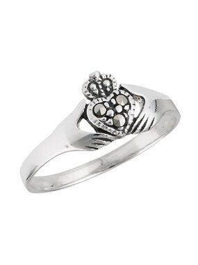 NWT- 825 Sterling Silver Marcasite Claddagh Ring